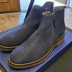Womens Navy Suede Side-Zip Chelsea Boots